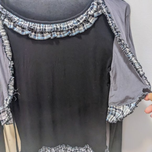 Two Piece Women's Shirt Faux Plaid Jacket Lightweight Black Gray White - Picture 2 of 3